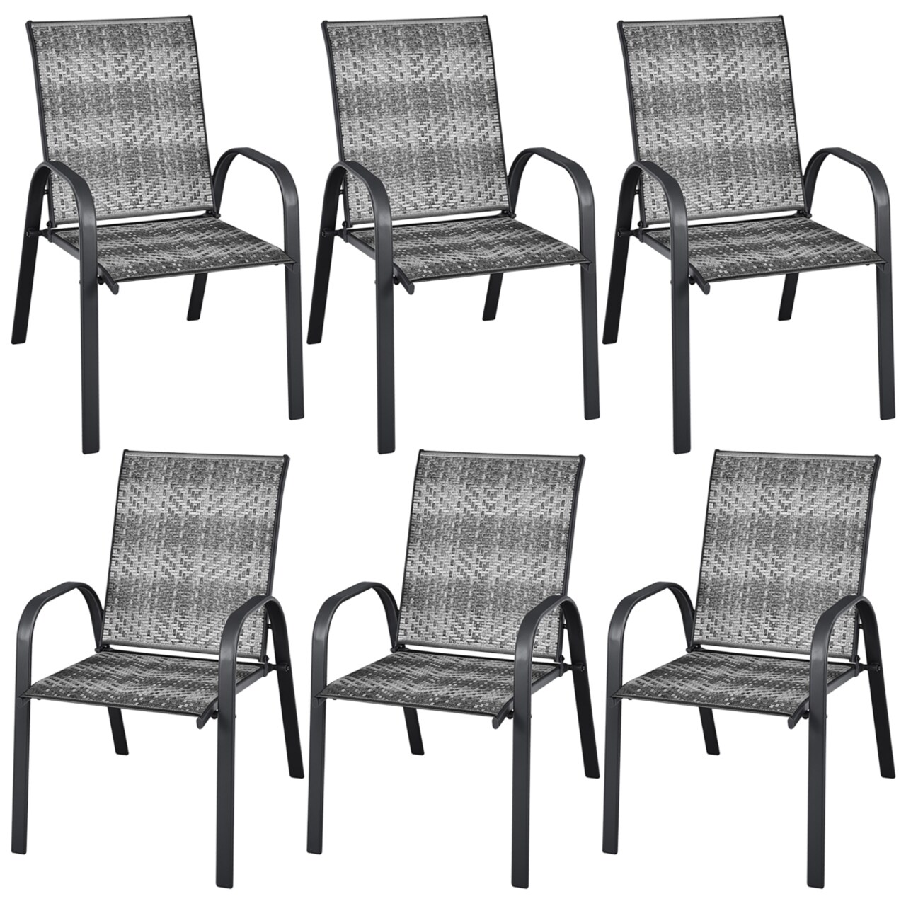 6Pcs Outdoor Pe Wicker Stacking Dining Chairs Patio Arm Chairs